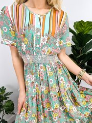 Multicolor Floral Retro Print Dress