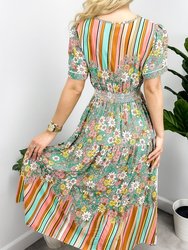 Multicolor Floral Retro Print Dress