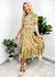 Multicolor Floral Retro Print Dress - Yellow