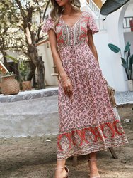 Multicolor Printed Bohemian Dress - Pink