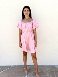 Off Shoulder Puff Sleeve Dress - Pink