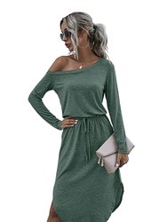 Off Shoulder Scoop Dress - Green