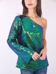 One Shoulder Long Sleeve Sequin Party Top