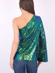 One Shoulder Long Sleeve Sequin Party Top