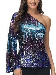 One Shoulder Long Sleeve Sequin Party Top