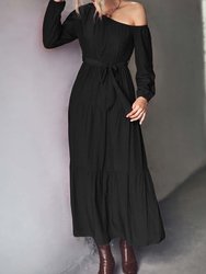 One Shoulder Tiered Maxi Dress - Black