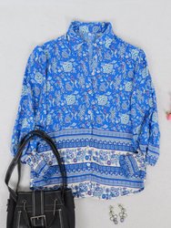 Oriental Floral Collared Shirt - Blue