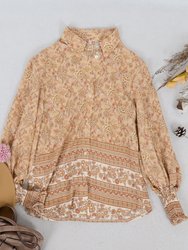 Oriental Floral Collared Shirt - Beige