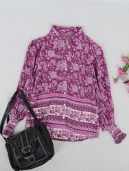 Oriental Floral Collared Shirt - Purple