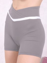 Overlap Waist Contrast Stripe Shorts - Gray