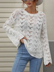Patterned Knit Bell Sleeve Sweater - White