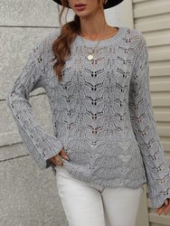 Patterned Knit Bell Sleeve Sweater - Gray