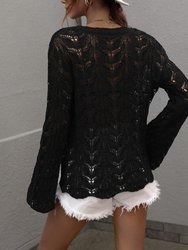 Patterned Knit Bell Sleeve Sweater