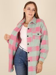 Plaid Pattern Curved Hem Shacket