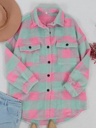 Plaid Pattern Curved Hem Shacket