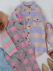 Plaid Pattern Curved Hem Shacket