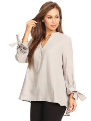 Pleated Split-Tie Sleeve Blouse