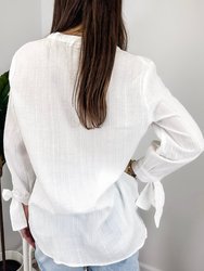 Pleated Split-Tie Sleeve Blouse