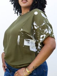 Plus Size Abstract Contrast Sleeves Solid Blouse