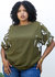 Plus Size Abstract Contrast Sleeves Solid Blouse
