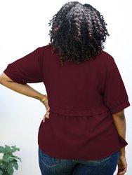 Plus Size Button-Up Front Ruffle Solid Color Blouse