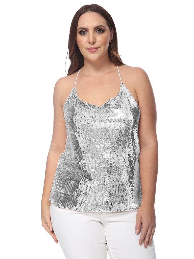 Plus Size Camisole Sequin Tank Top - Silver