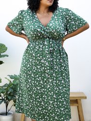 Plus Size Green Maxi Dress with Light Pink Floral Print