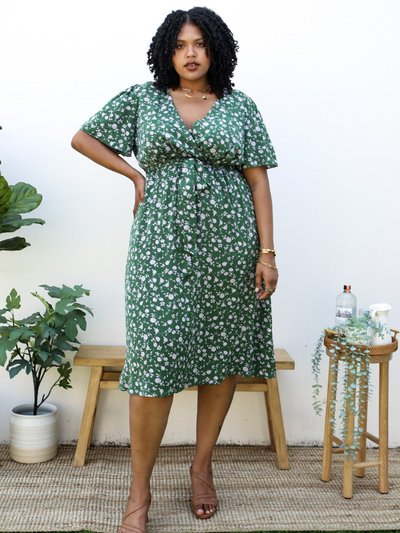 Anna-Kaci Plus Size Green Maxi Dress with Light Pink Floral Print product