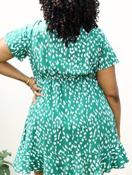 Plus Size Green Swing Dress with Front Keyhole Neckline