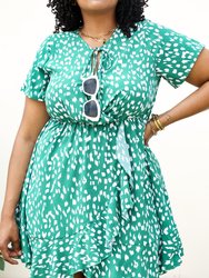 Plus Size Green Swing Dress with Front Keyhole Neckline