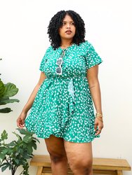 Plus Size Green Swing Dress with Front Keyhole Neckline - Green