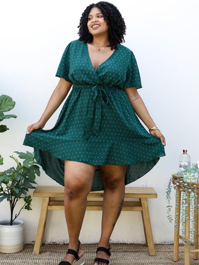 Anna-Kaci Plus Size Green Swiss Dot Midi Dress With High-Low Skirt product