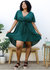 Plus Size Green Swiss Dot Midi Dress With High-Low Skirt - Green