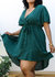 Plus Size Green Swiss Dot Midi Dress With High-Low Skirt