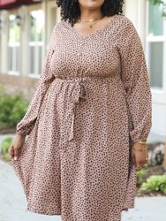 Plus Size Leopard Print Midi Dress With Faux Button Front