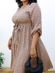 Plus Size Leopard Print Midi Dress With Faux Button Front