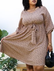 Plus Size Leopard Print Midi Dress With Faux Button Front