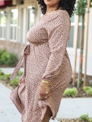 Plus Size Leopard Print Midi Dress With Faux Button Front