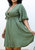 Plus Size O-Ring Tied Belt Waist Butterfly Flare Sleeve Midi Dress