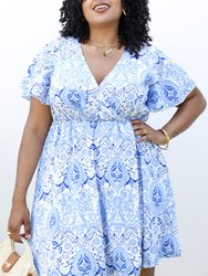 Plus Size Paisley Boho Print Ruffle Sleeve Swing Dress