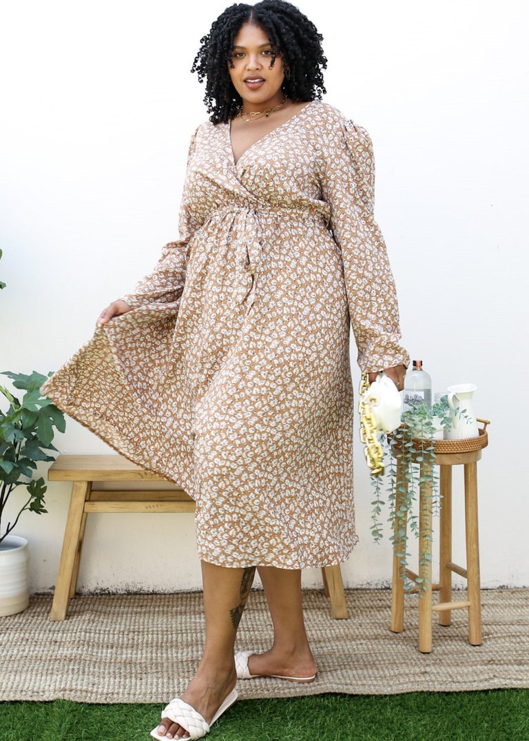 Plus Size Paisley Print Wrap Flwoy Maxi Dress - Beige