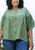 Plus Size Round Neck Ruffle 3/4 Sleeve Button Up Blouse