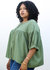 Plus Size Round Neck Ruffle 3/4 Sleeve Button Up Blouse