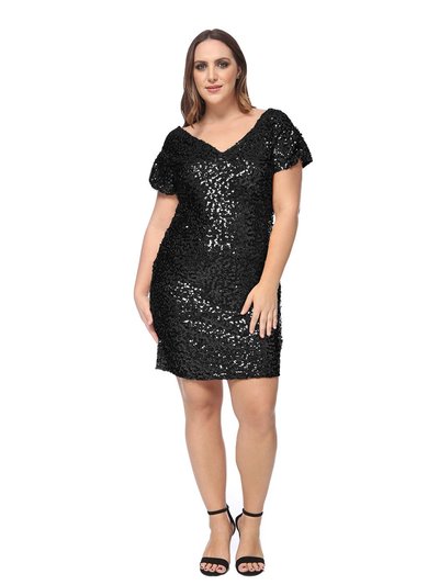 Anna-Kaci Plus Size Sequin Ruched Sleeve Cocktail Dress product