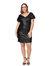 Plus Size Sequin Ruched Sleeve Cocktail Dress - Black