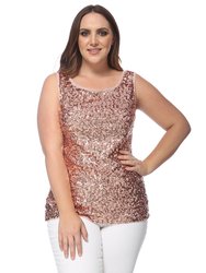Plus Size Sleeveless Sequin Tank Top - Rose Gold