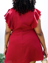 Plus Size Solid Color Swing Dress With Ruffle Sleeves