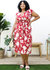 Plus Size Tropical Floral Print Maxi Wrap Dress With Ruffle Sleeves - Red