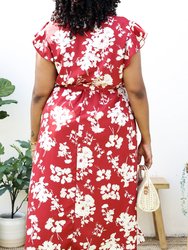 Plus Size Tropical Floral Print Maxi Wrap Dress With Ruffle Sleeves