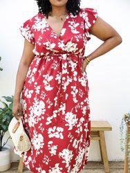 Plus Size Tropical Floral Print Maxi Wrap Dress With Ruffle Sleeves